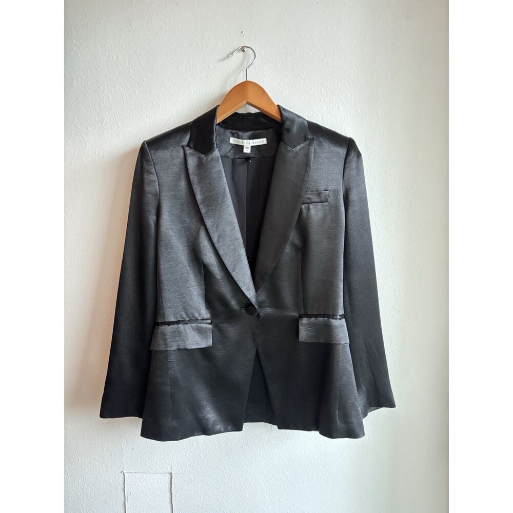 Veronica Beard Athens Black Shiny Satin Dickey Blazer Jacket Sz 4 - Picture 2 of 8